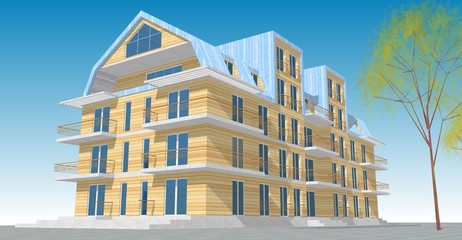  modern house with attic 3d illustration