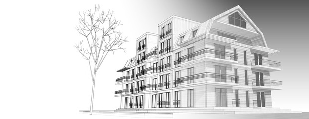  modern house with attic 3d illustration