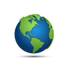 3d Earth map globe. Earth map in circle, isolated on white background. World map. World planet. Earth in modern design. Vector