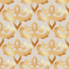 Golden damask pattern. Seamless vector background with ornament. Imitation of gold texture