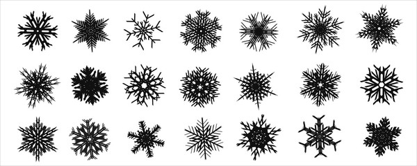 snowflake winter set of black isolated nine icon silhouette on white background