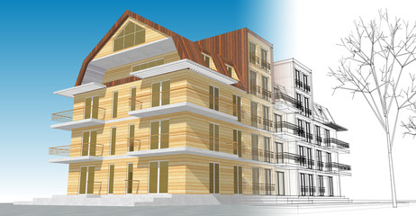  modern house with attic 3d illustration