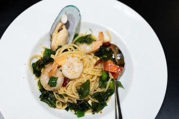 Shrimp And Scallops with Pasta stock.