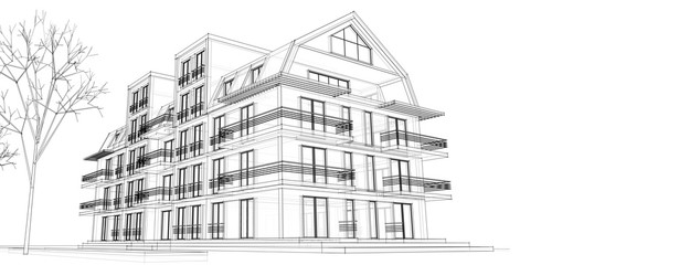  modern house with attic 3d illustration