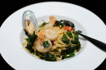 Shrimp And Scallops with Pasta stock.