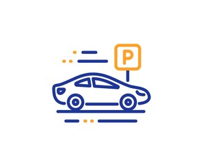 Park place sign. Car parking line icon. Hotel service symbol. Colorful outline concept. Blue and orange thin line car parking icon. Vector