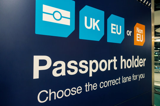Passport Control and UK Border at Heathrow Airport London England