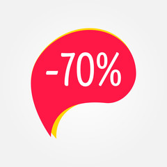 Sale sticker. 70 percent price off discount label or tag. Promo badge for advertising design. Vector illustration.