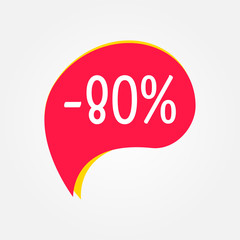 Sale sticker. 80 percent price off discount label or tag. Promo badge for advertising design. Vector illustration.