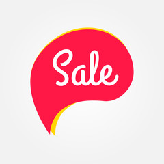 Sale sticker. Red discount label or tag. Speech message promo badge for advertising design. Vector illustration.