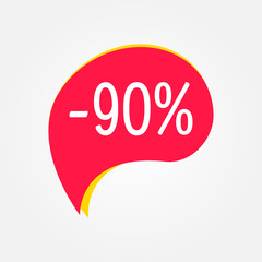 Sale sticker. 90 percent price off discount label or tag. Promo badge for advertising design. Vector illustration.