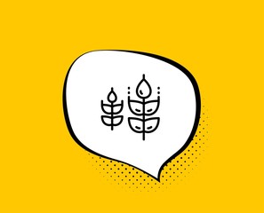 Gluten free line icon. Comic speech bubble. Organic tested sign. Natural product symbol. Yellow background with chat bubble. Gluten free icon. Colorful banner. Vector