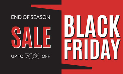 Black Friday banner. Sale and discount background for poster, flyer, web, fashion, clearance design. Up to 70 percent price off. Vector illustration.