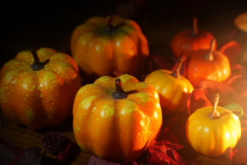 Pumpkin decorate with candles for halloween night party.