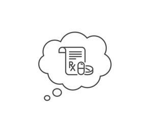Medical prescription line icon. Chat bubble design. Medicine pills sign. Pharmacy medication symbol. Outline concept. Thin line medical prescription icon. Vector