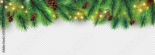 Christmas border. Holiday garland isolated on transparent