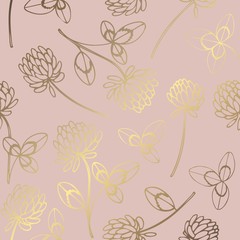 Clover. Rose gold. Elegant vector pattern with clover flowers