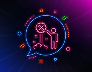 Discount line icon. Neon laser lights. Sale shopping sign. Clearance symbol. Glow laser speech bubble. Neon lights chat bubble. Banner badge with discount icon. Vector