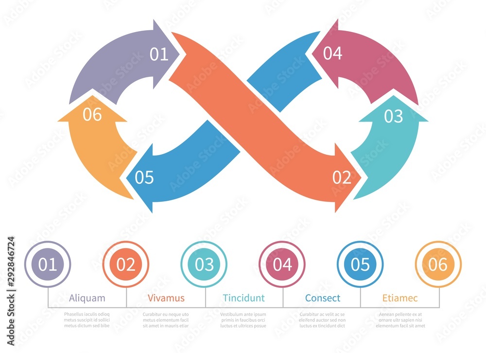 Poster loop symbol. infinity vector infographic element. colorful mobius loop, step by step design element.