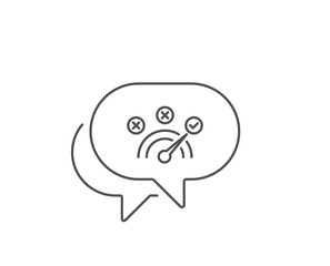 Correct answer line icon. Chat bubble design. Speedometer concept sign. Check symbol. Outline concept. Thin line correct answer icon. Vector