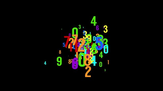 Chaotic colored numbers flow abstract background. Looped animation.