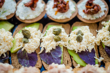 Table cutting, buffet table, sausage, coffee break