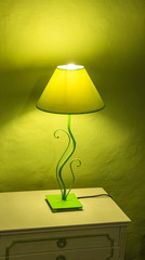 Cozy green and yellow table lamp with lampshade