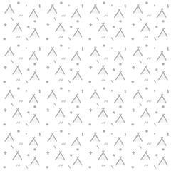 Scandinavian seamless pattern wigwam and elements. Vector minimalist monoline black and white doodle. Xmas background for winter holiday textile, web design © timonko