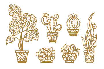 Vector housplants set. Stylezed potted plants for temporary tattoos, t-shirt prints, stamps or stickers collection.