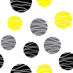 Geometrisches abstraktes nahtloses Muster mit gelben Kreisen. Muster für Mode, Tapete, Papier. Vektor-Illustration.
