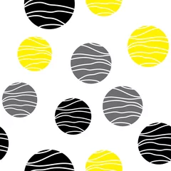 Gordijnen Geometrisch abstract naadloos patroon met gele cirkels. Patroon voor mode, behang, papier. Vector illustratie. © DropOfWax