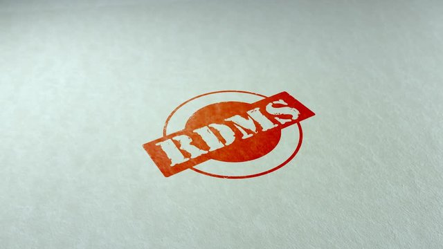Rdms word stamping text wooden retro stamp animation. red ink on clean white paper