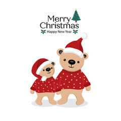 Cute  bears cartoon for Merry Christmas and Happy new year