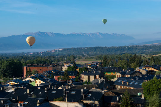 Air balloons on the sky at Llivia, catalonian town