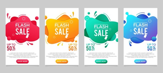 Naklejka premium Sale banner vector template design, Dynamic modern fluid for sale banners. Flash sale special offer and discount up to 50% template set