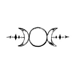 The new moon symbol. Hand drawn doodle magic icon, isolated on white background