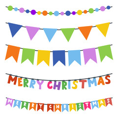 Obraz premium Christmas bunting garland vector cartoon set isolated on a white background.