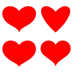 Red heart simple icons vector set isolated on a white background.