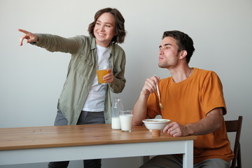 couple having breakfast in the morning at home