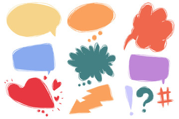 Doodle speech bubble vector cartoon set isolated on a white background.