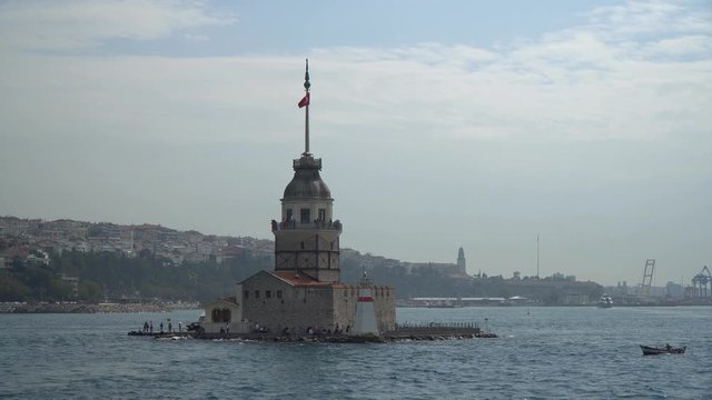 Maiden's Tower At The Istanbul with Little Fishing Boats