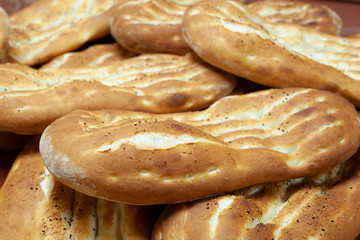 many traditional hot bread in the oven