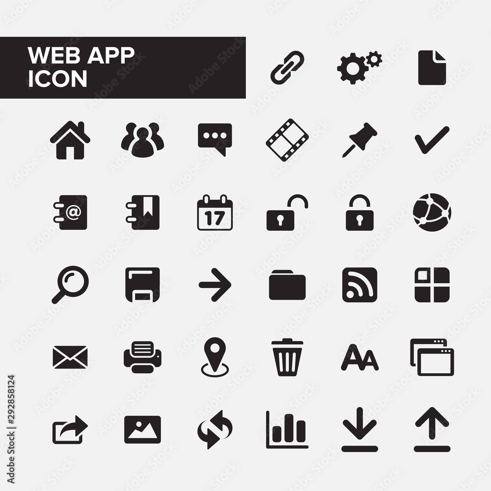 Fototapete simple flat filled basic icon elements set of web app service. suitable for professional web page de