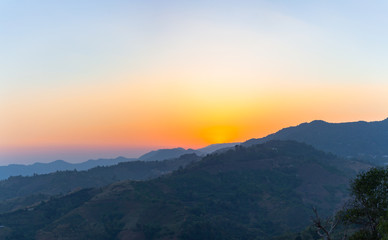 red sky sunset at Doi Chang Mub Chiang Rai on hill top border Thai and Myanmar