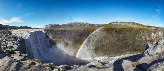 Panoramic view  of the most powerful waterfall in Europe called Dettifoss