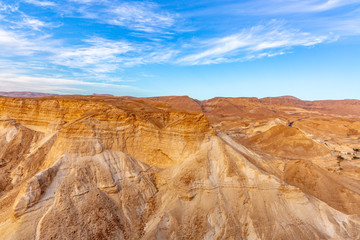 Desert landscape panorama at sunset