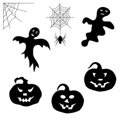 Obraz premium Set of Halloween icons on a white background. Vector illustration.