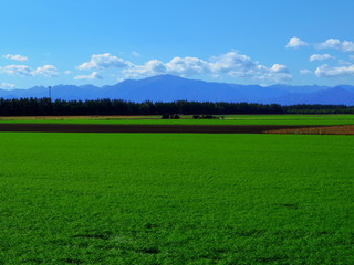 北海道十勝平野より望む日高山脈（帯広市）