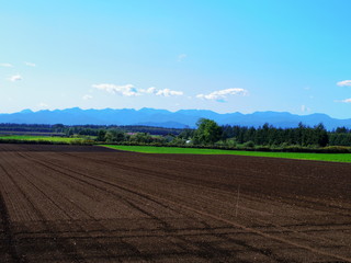 北海道十勝平野より望む日高山脈ー夏