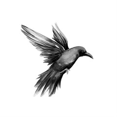 Black, crow, bird, water color, art